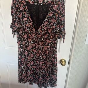 LOFT Black and Pink Floral Mini Dress